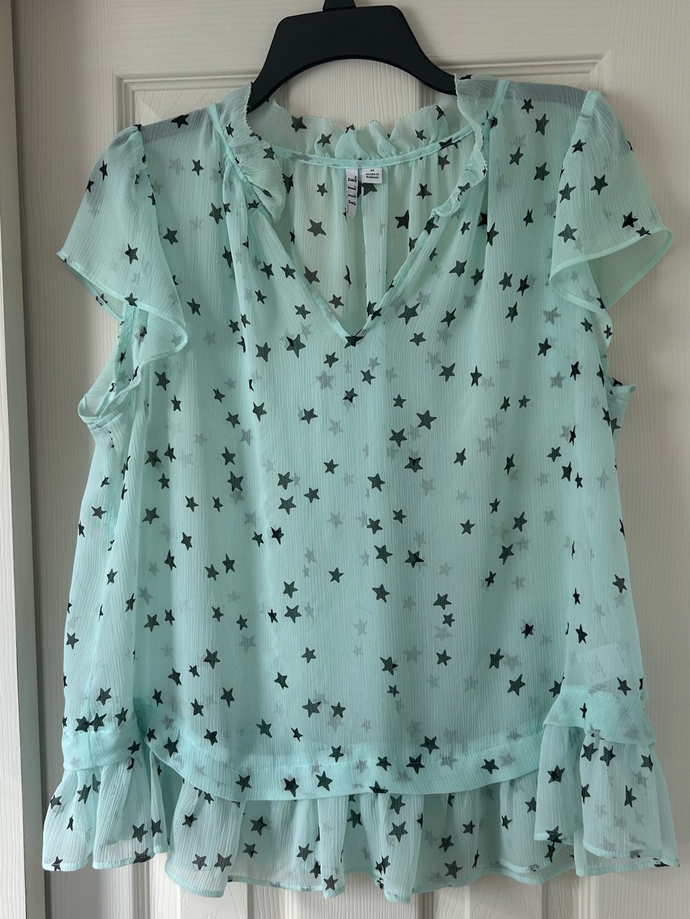 Elle Aqua Color Blouse with Ruffles size M